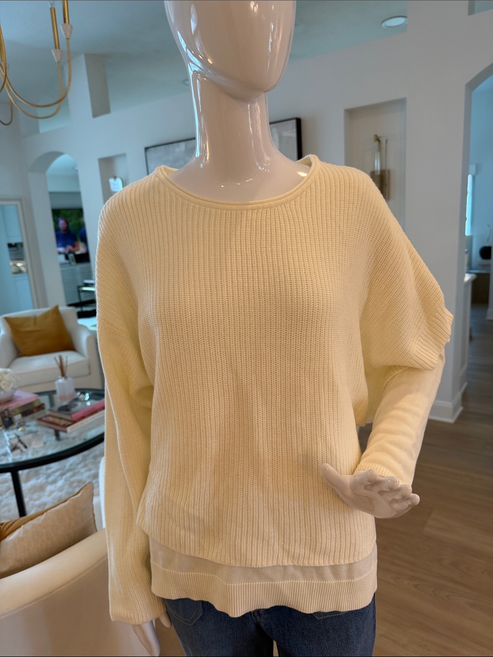 Attitudes by Renee Cream Ribbed Crewneck Sweater